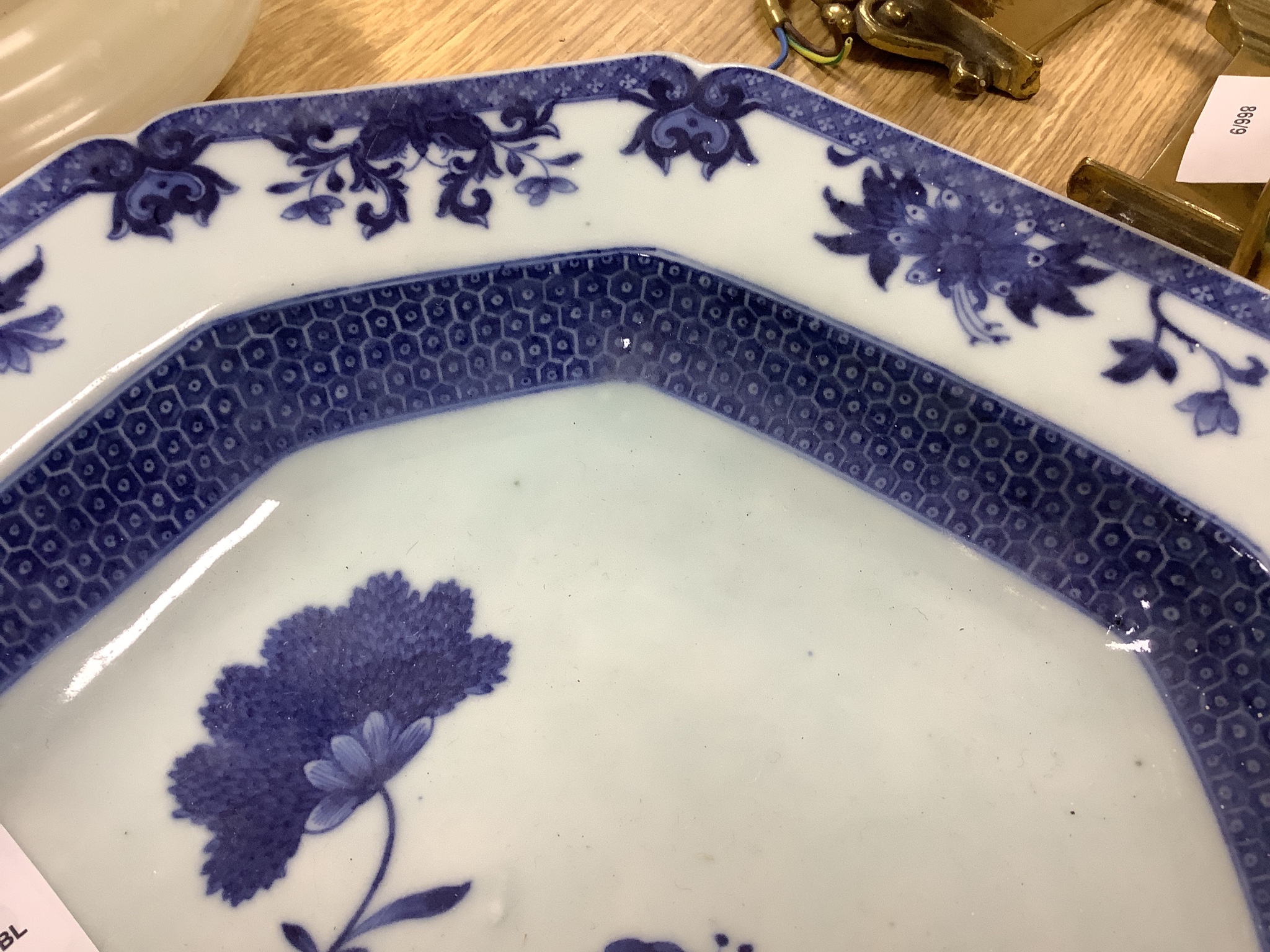 An 18th century Chinese export blue and white plate, 38cm